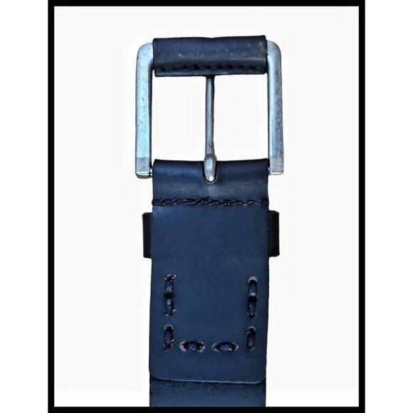 Timberland Genuine Leather Casual Belt Matte Black Square Silver Metal Buckle 36 - Picture 6 of 11